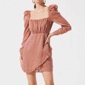 ASTR The Label Mauve Puff Sleeve Ruffle Shimmer Mini Dress Sz XS